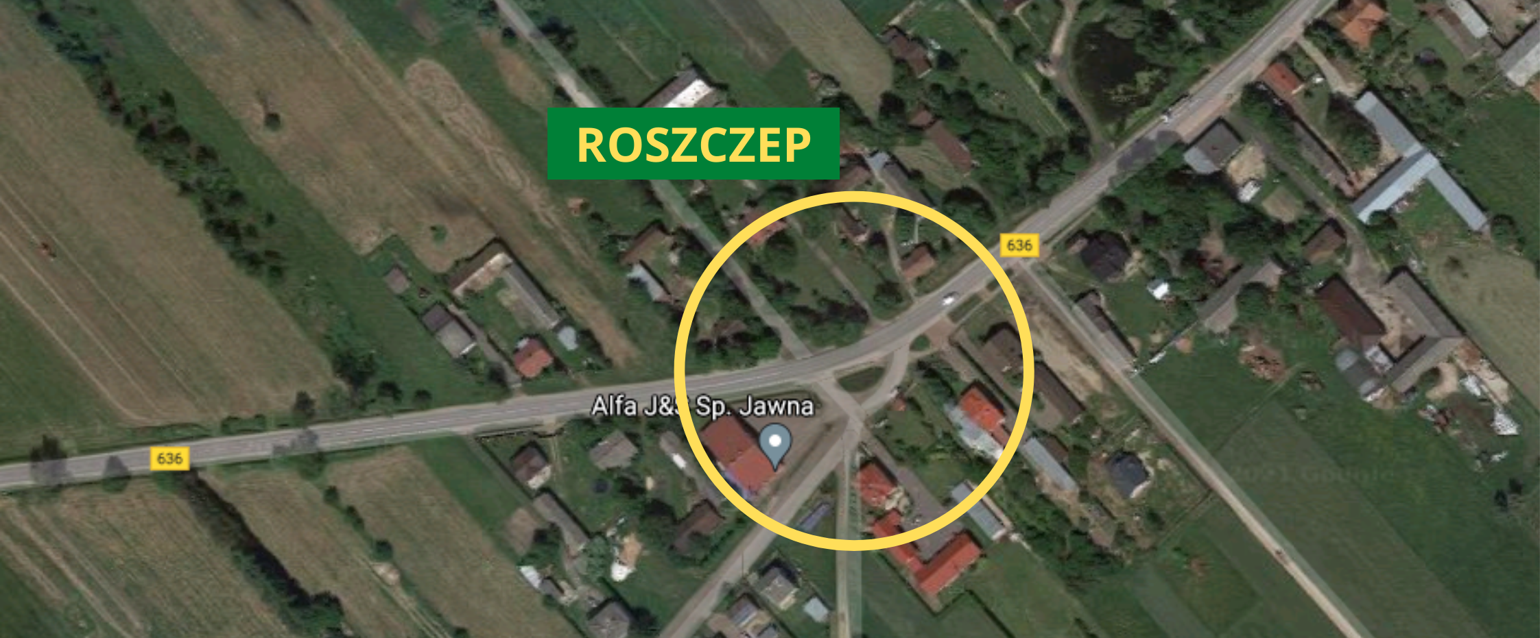 Screen z GoogleMaps na skrzyżowanie w Roszczepie