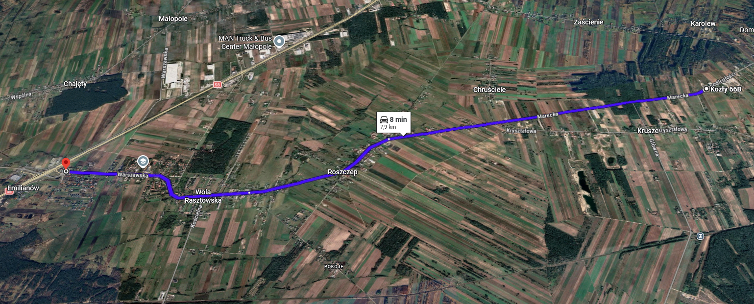Odcinek projektowanego odcinka ścieżki rowerowej